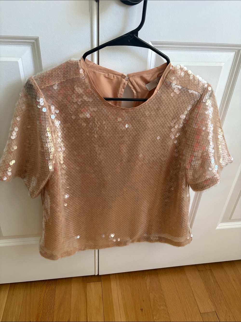 LOFT Blush Sequin Short Sleeve Top